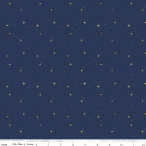 SALE Sparkler SC650 Navy SPARKLE - Riley Blake Designs - Plus Signs Gold SPARKLE Metallic Blue - Quilting Cotton Fabric