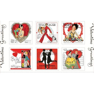 May include: Six vintage Valentine's Day cards with red hearts, floral designs, and illustrations of couples. The cards feature text such as "Be My Valentine", "Special Delivery Tall Man Florists", and "Valentine Greetings".