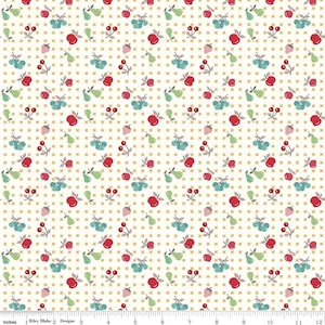 SALE Cook Book Fruit C11760 Daisy - Riley Blake Designs - Lori Holt - Cherries Strawberries Pears on Off White - Quilting Cotton Fabric