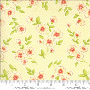 31" End of Bolt piece - Figs and Shirtings Pinafore 20390 Churned Butter - Moda Fabrics - Floral Flowers Check Yellow Quilting Cotton Fabric