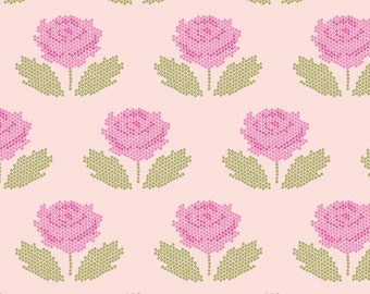 CLEARANCE New Dawn Stitch C9852 Blush - Riley Blake Designs - Pink Floral Pixelated Flower Flowers Leaves - Quilting Cotton Fabric