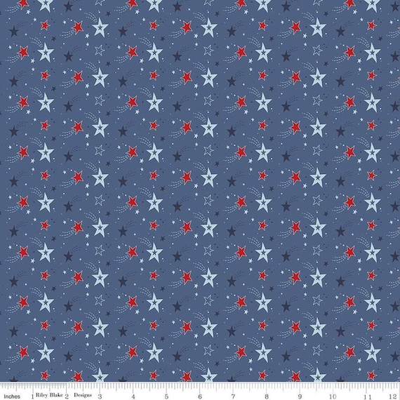 Stars & Stripes Forever Shooting Stars C15712 Blue - Riley Blake Designs - Star Dots Comet Patriotic - Quilting Cotton Fabric