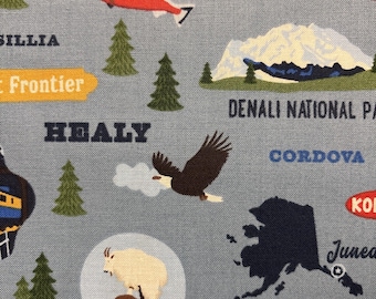 SALE Alaska Icons C16165 Blue - Riley Blake Designs - Fish Icons Anchorage Fish - Quilting Cotton Fabric