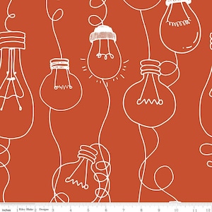 CLEARANCE Coffee Chalk Cafe Bulbs C11036 Red - Riley Blake Designs - Outlined Light Bulbs - Quilting Cotton Fabric