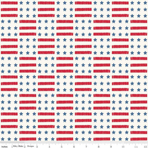 CLEARANCE Land of the Brave Stars and Stripes C13141 Cream by Riley Blake  - Patriotic Checkerboard Pattern - Quilting Cotton