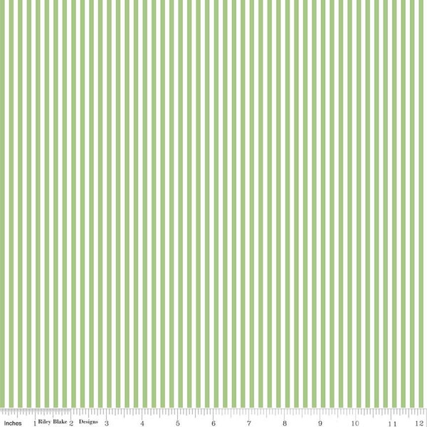 Green and White 1/8 Eighth Inch Stripe - Riley Blake Designs - Quilting Cotton Fabric