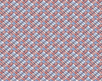 SALE Set Sail America Plaid C10514 Multi - Riley Blake Designs - Patriotic Geometric Diagonal Red Blue Off-White - Quilting Cotton Fabric