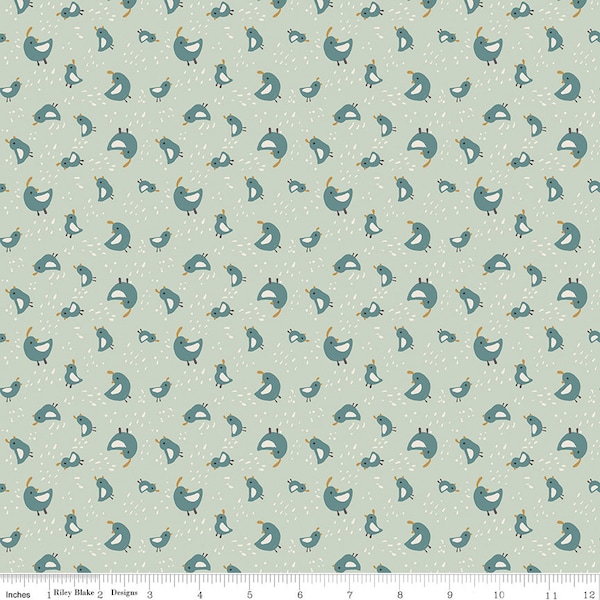 Elmer and Eloise Quail C14243 Tea Green by Riley Blake Designs - Birds Outdoors - Quilting Cotton Fabric