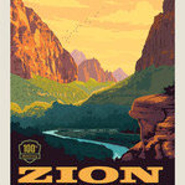 National Parks Poster Panel Zion by Riley Blake Designs - 100th Anniversary Outdoors Recreation Utah - Quilting Cotton Fabric