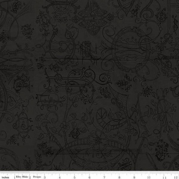 Scary Scraps Scary Stitches Black Vintage Fabric - C17611 - Riley Blake Quilting Cotton Fabric