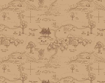 OFERTA Tela clásica de Winnie the Pooh con mapa marrón C17001 - Tela de algodón para patchwork de Riley Blake