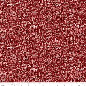 Christmas Traditions Words Red - Riley Blake Designs - Cream Christmas Sayings Phrases Sprigs Text on Red  - Quilting Cotton Fabric