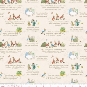 The Tale of Peter Rabbit Text C14701 Cream - Riley Blake Designs - Beatrix Potter Vignettes - Quilting Cotton Fabric - Licensed Product