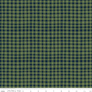 Love You S'more PRINTED Gingham C12143 Olive - Riley Blake Designs - Camp Camping Irregular Checks - Quilting Cotton Fabric