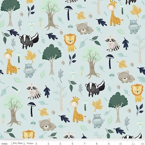 It&#39;s a Boy Main C13250 Aqua by Riley Blake Designs - Animals Foliage Lions Giraffes Raccoons Hippos Owls Bears - Quilting Cotton Fabric