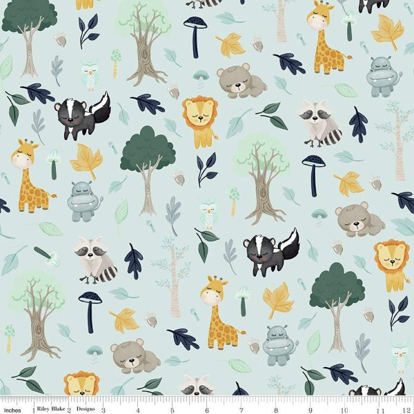 It's a Boy Main C13250 Aqua by Riley Blake Designs - Animals Foliage Lions Giraffes Raccoons Hippos Owls Bears - Quilting Cotton Fabric