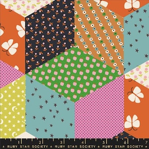 DEAL Ooh Lucky Lucky Blocks RS4112 Vivid - Moda Fabrics - Patchwork Novelty Ditsy - Ru- Star Society - Quilting Cotton Fabric