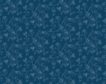 Tela patriótica con flores azules de Sew America - C17350 - Riley Blake Quilting Cotton Fabric
