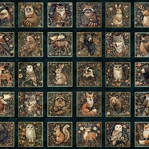 Cedar & Sage Animal Picture Patches Panel Midnight Blue Animal Fabric - 31952 - QT Fabrics Quilting Cotton Fabric