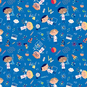 SALE Stem Squad Science Boys DC9716 Blue - Michael Miller - STEM Science Technology Engineering Mathematics - Quilting Cotton Fabric