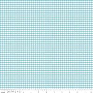 SALE Aqua and White 1/8" Eighth Inch Small PRINTED Gingham - Riley Blake Designs - Blue Checker - Quilting Cotton Fabric