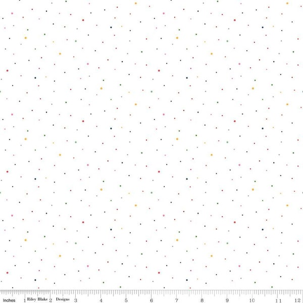 SALE Dapple Dot on White C645 Rainbow by Riley Blake Designs - Scattered Pin Dots Dotted - Quilting Cotton Fabric
