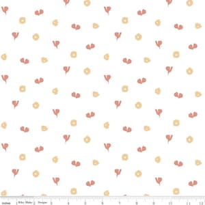 CLEARANCE Misty Morning Hearts C11586 White - Riley Blake Designs - Irregular Hearts Blossoms Flowers - Quilting Cotton Fabric