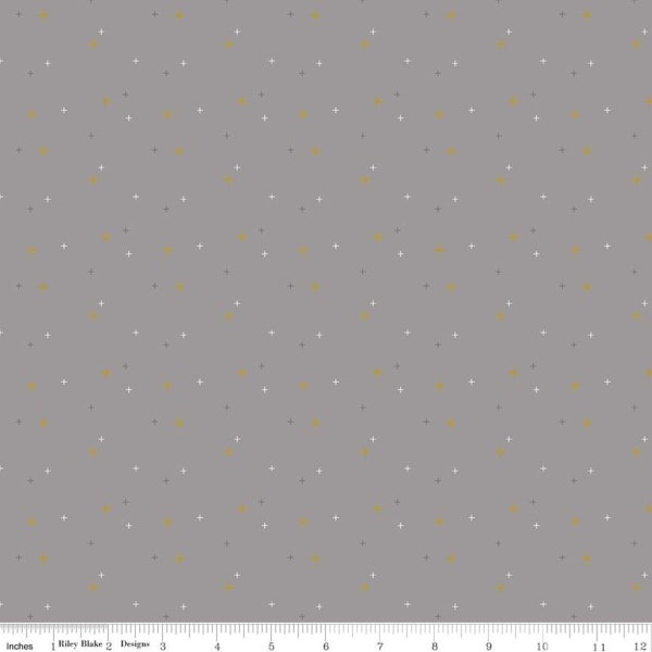 SALE Sparkler SC650 Gray SPARKLE - Riley Blake Designs - Plus Signs Gold SPARKLE Metallic - Quilting Cotton Fabric