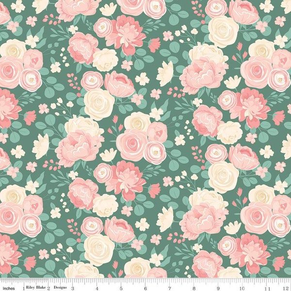 25" End of Bolt - At First Sight Main C12680 Pine - Riley Blake Designs - Floral Flowers - Quilting Cotton Fabric
