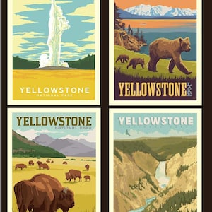 SALE National Parks Pillow Panel Yellowstone by Riley Blake Designs - Outdoors Recreation Wildlife Wyoming Montana - Quilting Cotton Fabric
