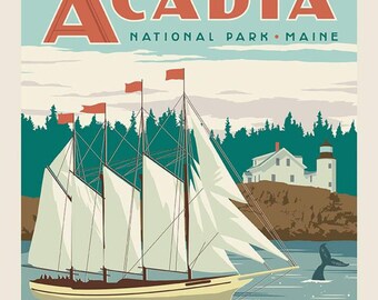 National Parks Poster Panel Acadia Fabric Panel - P9480 - DIGITALLY PRINTED Riley Blake Quilting Cotton Fabric