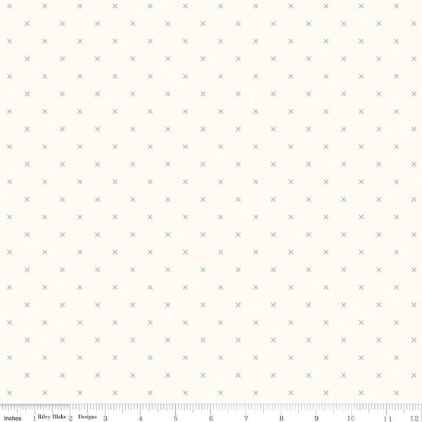 SALE Bee Cross Stitch on Cloud C747 Alpine by Riley Blake Designs -  Green Xs on Off-White Geometric - Lori Holt - Quilting Cotton Fabric