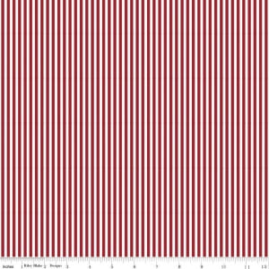 SALE Dahlia Red and White 1/8 Eighth Inch Stripe by Riley Blake Designs - Patriotic Independence - Quilting Cotton Fabric