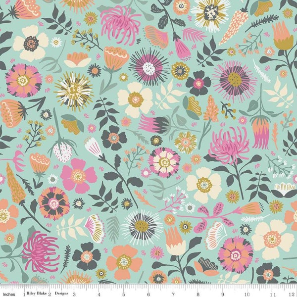 Mint Floral Fabric Etsy