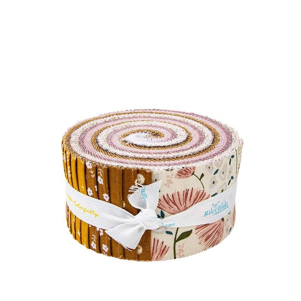 Rollo de gelatina Rolie Polie de 2,5 pulgadas Blush 'n Butterscotch, 40 piezas - Diseño Riley Blake - Precortado - Floral - Tela de algodón para acolchado