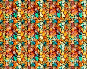 Solstice Kaleidoscope 31233 Orange O - QT Fabrics - Geometric Abstract Stained Glass - Quilting Cotton Fabric