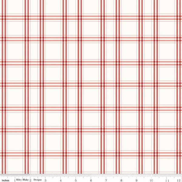 Portsmouth Plaid C12912 Red by Riley Blake Designs - Red on Off-White Patriotic - Quilting Cotton Fabric