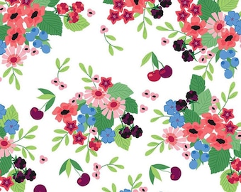 Cloudburst Main C16180 White - Riley Blake Designs - Cherries Cherry Blossoms Leaves - Quilting Cotton Fabric