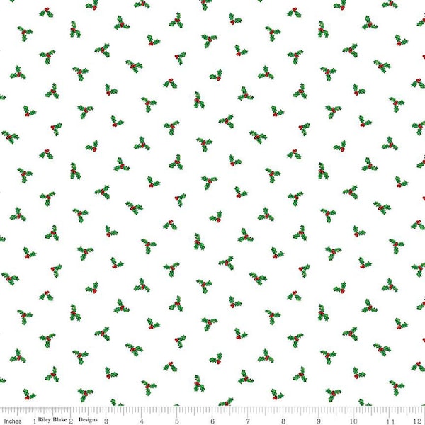 Christmas Joys Holly C12254 White - Riley Blake Designs - Holly Berries - Quilting Cotton Fabric