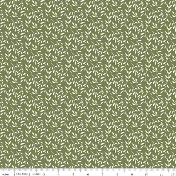 Ally's Garden Vines C13244 Olive by Riley Blake Designs - Cream Leaf Leaves - Quilting Cotton Fabric