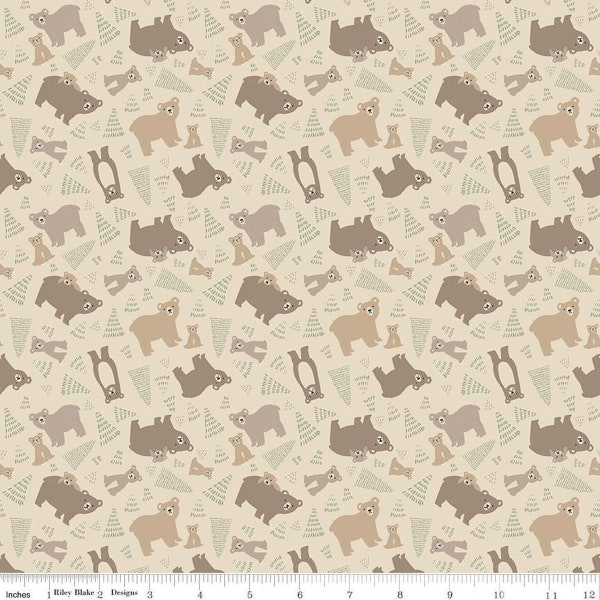 Elmer & Eloise Bears C14241 Sand - Riley Blake Designs - Bears Bear Cubs Trees - Quilting Cotton Fabric