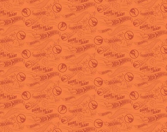 Hot Wheels Dare to be Rad Orange - Riley Blake Designs - Die-Cast Toy Race Cars Tone on Tone - Quilting Cotton Fabric -  LIcensed Product