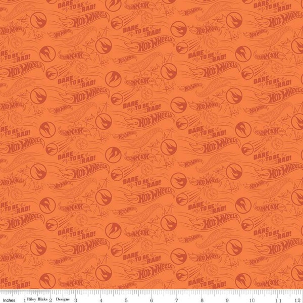 Hot Wheels Dare to be Rad Orange - Riley Blake Designs - Die-Cast Toy Race Cars Logo Tone on Tone - Quilting Cotton Fabric