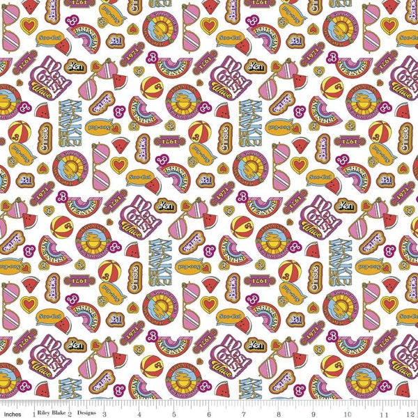 SALE Malibu Barbie Icons C11724 White - Riley Blake Designs - Toys Barbie Doll Nostalgia - Quilting Cotton Fabric