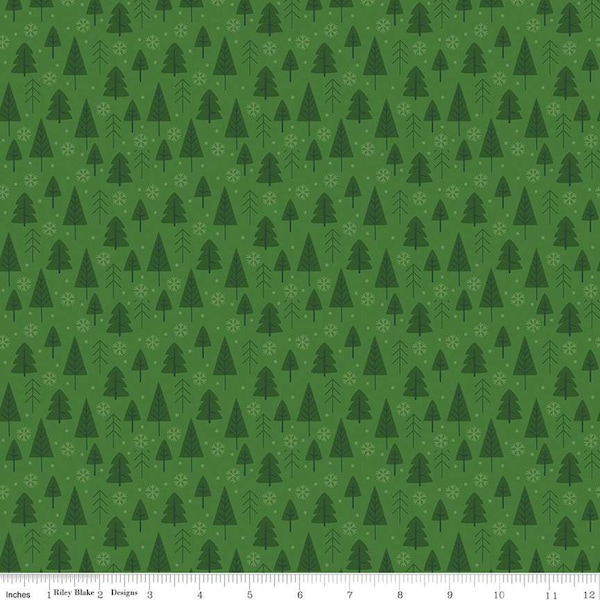 SALE The Magic of Christmas Trees C13642 Green - Riley Blake Designs - Pine Trees Snowflakes Dots - Quilting Cotton Fabric