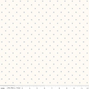 Bee Backgrounds Cross Stitch C6381 Blue - Riley Blake Designs - Xs Off White - Lori Holt - Quilting Cotton Fabric
