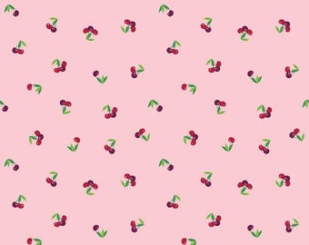 Cloudburst Cherries C16181 Pink - Riley Blake Designs - Fruit Cherry Stems Leaves - Quilting Cotton Fabric