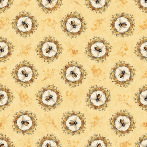 Queen Bee Bee Circle Vignette 30484 Chamois S - by QT Fabrics - Vintage Flowers Floral - Quilting Cotton Fabric
