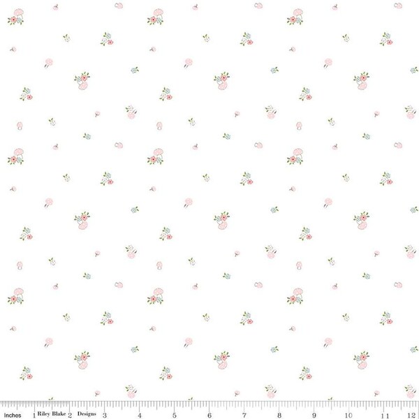 SALE Hush Hush 3 Blooms and Mushrooms C14072 by Riley Blake Designs - Floral Flowers Low-Volume - Quilting Cotton Fabric