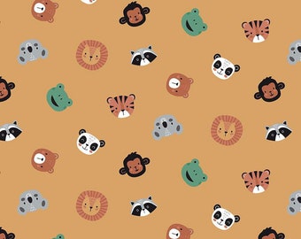 SALE Alphabet Zoo Face Toss C14092 Gold - Riley Blake Designs - Animal Faces Animals - Quilting Cotton Fabric